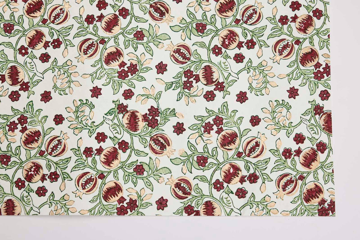 Block Printed Wrapping Paper Sheets - Pomegranate Cherry
