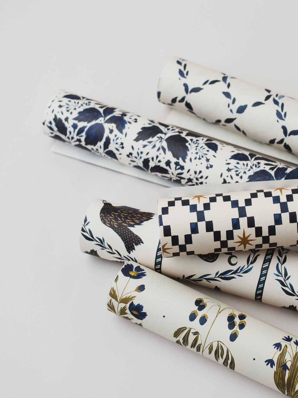 Four Floral Blue Botanical Luxury Gift Wrap Papers