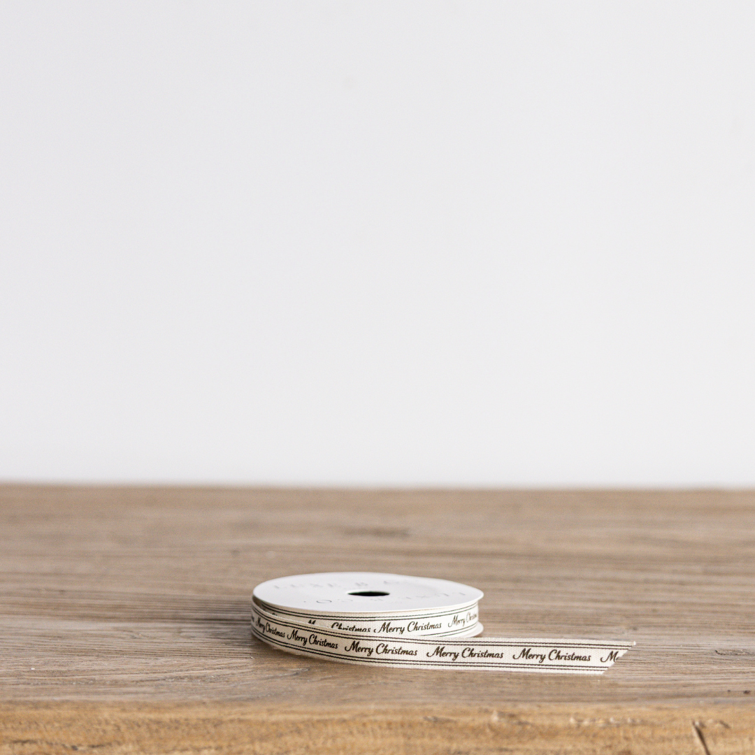 Cream & Olive 'Merry Christmas' Cursive Ribbon