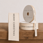 Cream & Black 'Merry Christmas' Woven Ribbon