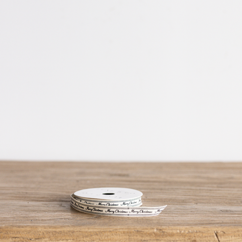 Cream & Black 'Merry Christmas' Cursive Ribbon