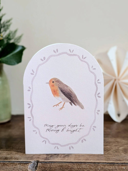 'Merry & Bright ' Robin Arch Shape Christmas Card