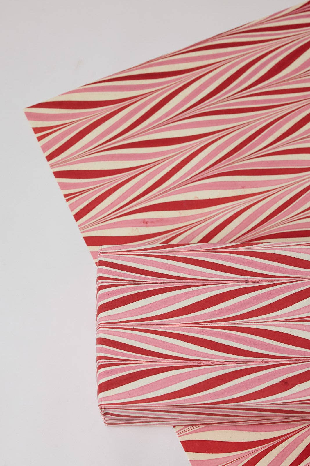 Hand Marbled Wrapping Paper Sheets - Candy Stripes Berry Tinsel