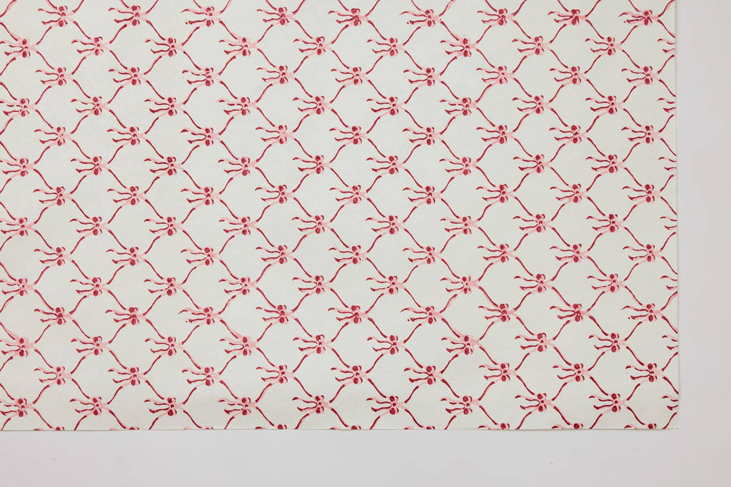 Block Printed Wrapping Paper Sheets - Bows Christmas Pudding