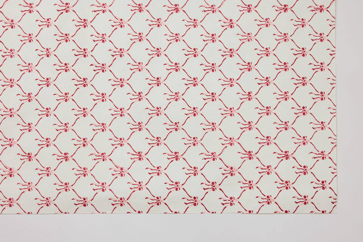 Block Printed Wrapping Paper Sheets - Bows Christmas Pudding