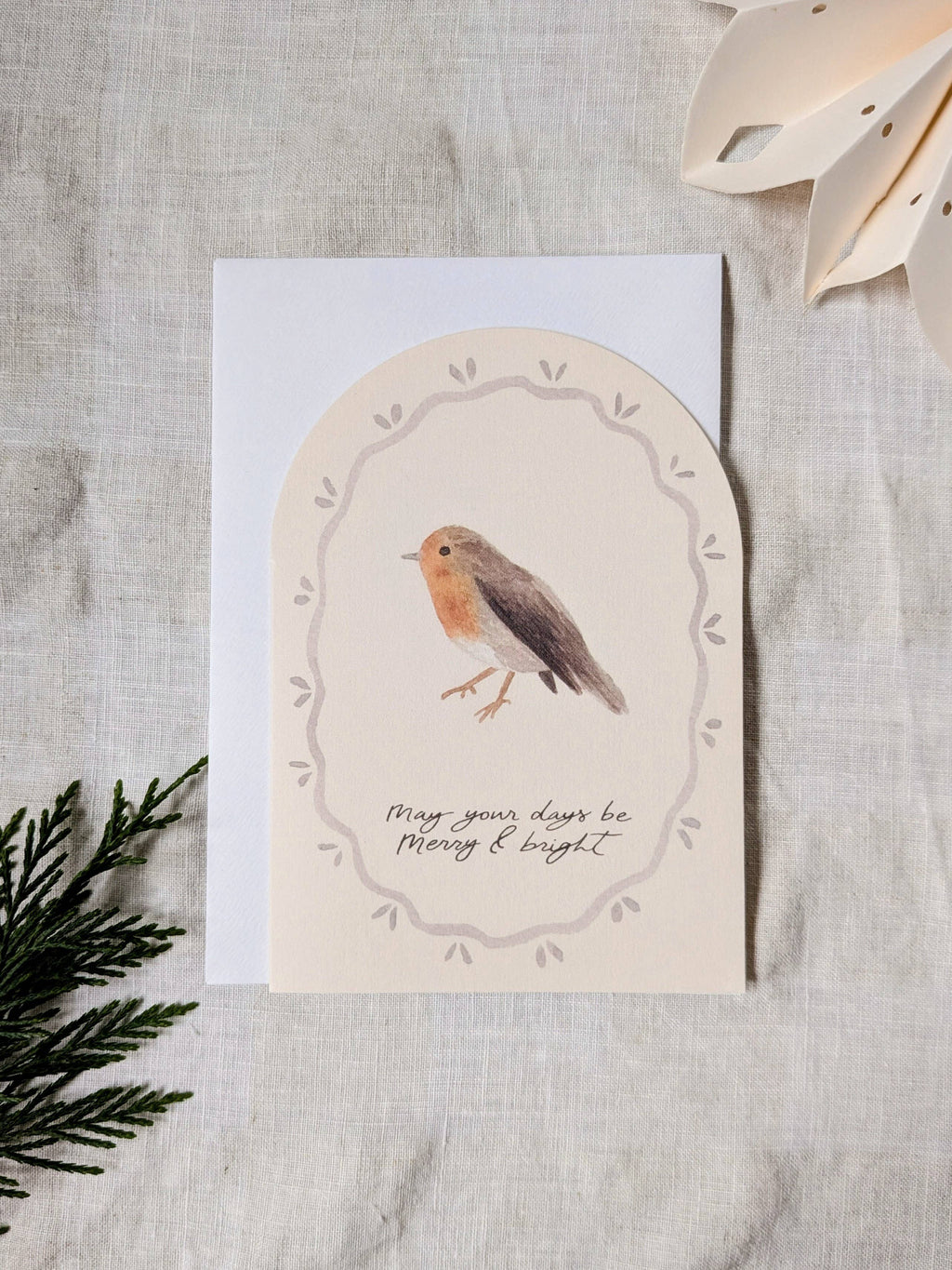 'Merry & Bright ' Robin Arch Shape Christmas Card