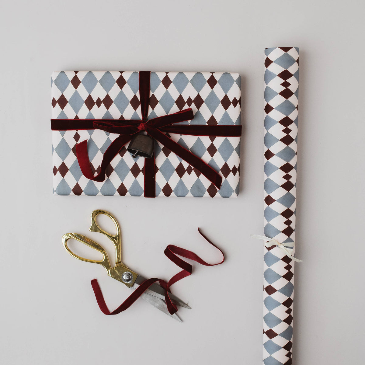 Blue Red Harlequin Luxury Gift Wrap Christmas Holiday Paper